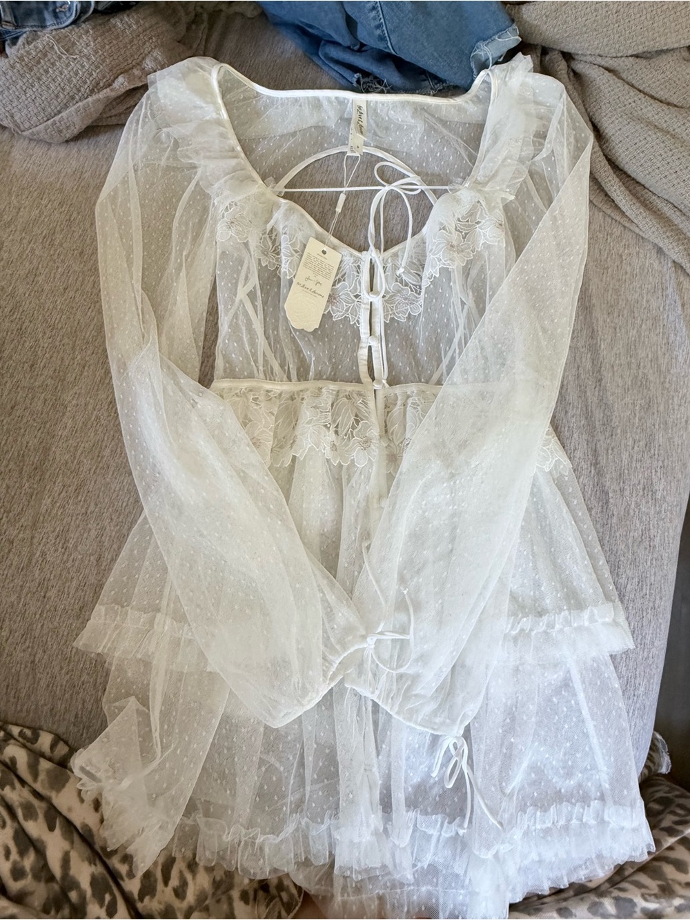 For Love and Lemons Sheer Ivory Dot Lace dress